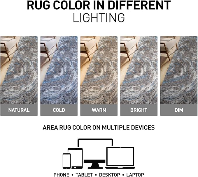 Rugshop Abstract Marble Shag Runner Rug Blue 2' 3" x 12' Great for Long Hallways, Open Entryways, or Galley Kitchens