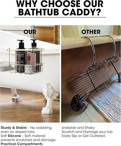 Rustproof Hanging Shower Caddy for Bathtub, Stainless Steel Shower Caddy for Tub Side, Hanging Shower Organizer Basket for Shampoo, Conditioner, Soap & Bath Accessories, Easy Install, Bronze Gold