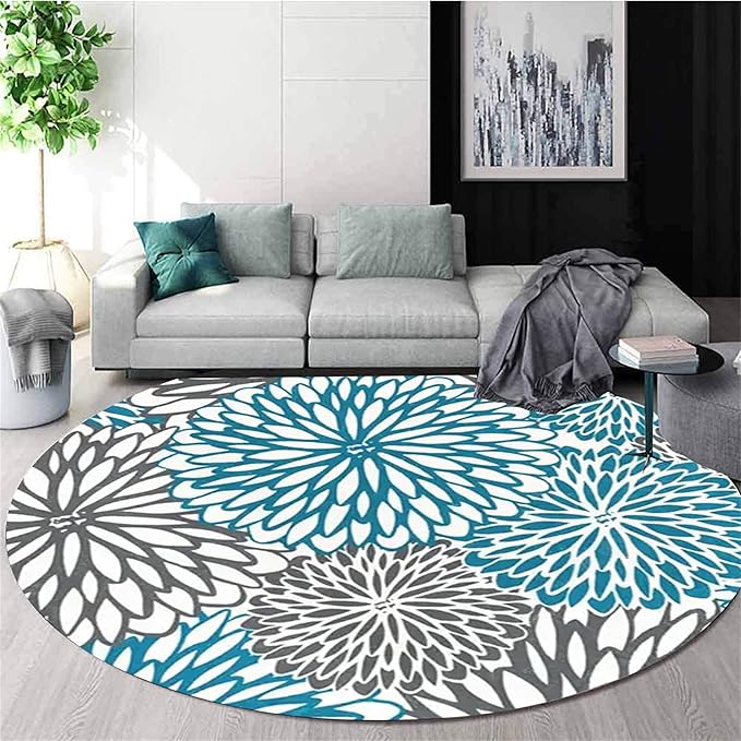 Super Soft Round Area Rug, 3ft, Retro Mandala Washable Rug, Floral Pattern Printed Round Rug, Suitable for Living Room Bedroom Kitchen Entrance Non-Slip Washable Floor Mat