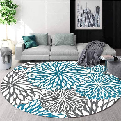 Super Soft Round Area Rug, 5ft, Retro Mandala Washable Rug, Floral Pattern Printed Round Rug, Suitable for Living Room Bedroom Kitchen Entrance Non-Slip Washable Floor Mat