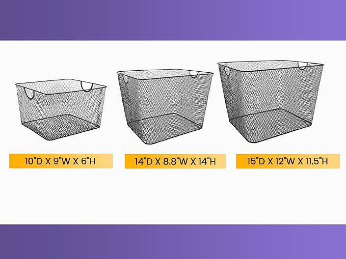 YBM Home Kitchen Pantry Organizer Wire Baskets for Shelves, Cabinets, Pantry, Countertop, Mesh Open Storage Bin Metal Basket for Organizing Food Supplies, 2 Pack