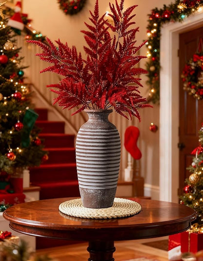 Ceramic Rustic Vase, 14.4 Inch Large Vintage Flower | Threaded Decorative Farmhouse Tall Vase for Home Decor, Living Room, Shelf Decor, Wedding Housewarming Gift, Khaki