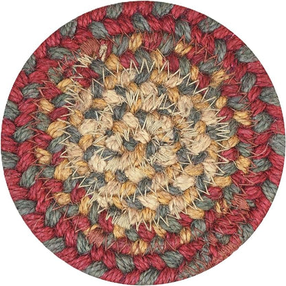 Homespice Cider Barn Jute Braided Coasters 4", Warm Country Rustic Decor, Set of 6, Red - Durable, Absorbs Moisture, Easy to Clean and Protects Furniture