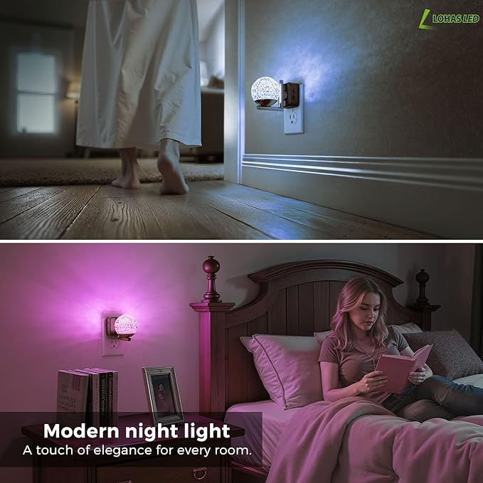 L LOHAS LED Night Lights Plug Into Wall,Dusk to Dawn Sensor,10-Color RGB Dimmable Night Light, 180°Rotating Plug in Night Light for Bathroom, Hallway, Bedroom, Stairway