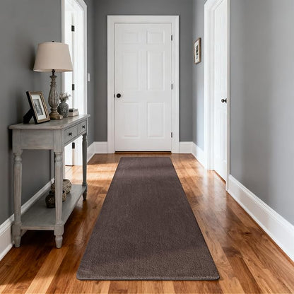 PURE ERA Carpet Stair Tread Landing Mat Area Rug Ultra Plush Shag Soft Non Slip Skid Resistant Tape Free Indoor Doormat Washable Reusable Dark Brown 2' X 6'