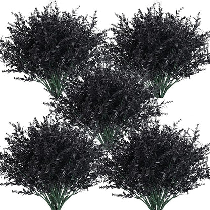 RECUTMS Black Artificial Flowers, Fake Outdoor UV Resistant Plants Faux Plastic Greenery Shrubs Indoor Outside Hanging Planter Home Kitchen Office Wedding, Garden Decor(Black)