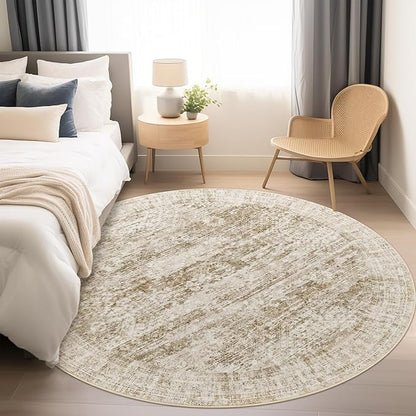9x9 Brown Round Rug 9ft Living Room Circle Rug Vintage Round Area Rug Non Slip Indoor Carpet for Apartment