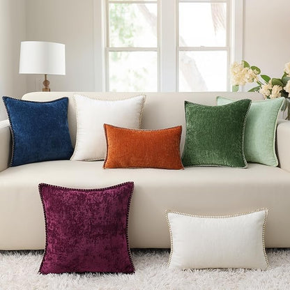 decorUhome Spring Chenille Soft Throw Pillow Covers 26x26 Set of 2, Farmhouse Velvet Neutral Decorative Euro Sham Pillow Covers with Stitched Edge for Couch Sofa Bed Home Decor, Poseidon
