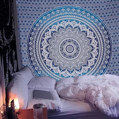 raajsee Indian Cotton Aqua Blue Tapestry Mandala Wall Hangings- Tapestry For Bedroom - Indie Wall Tapestry Hippie Room Decor - Boho Small Tapestrys Aesthetic 30x40 Inch