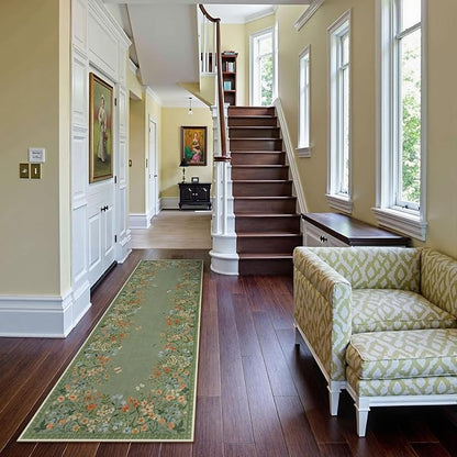 Lahome Boho Floral 2'6"x8 Green Washable Hallway Kitchen Runner Rug, Non Skid Bathroom Carpet Runners, Soft Non-Slip Indoor Rug Runners for Entryway Laundry Bedroom(Green,2'6"x8)