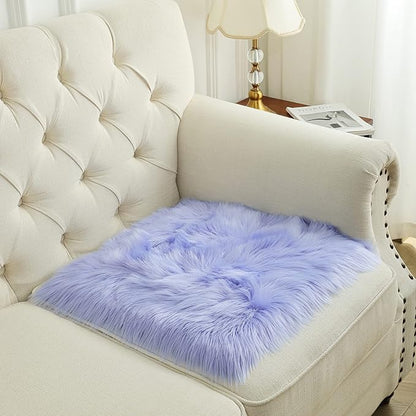 Softlife Square Faux Fur Sheepskin Chair Cover Seat Cushion Pad Super Soft Area Rugs for Living Bedroom Sofa (1.6ft x 1.6ft, Lavender) 1 pack