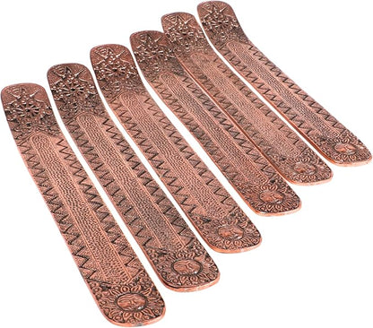 Hosley Set of 6 Metal Incense Stick Holders 9.5-Inch with Ash Catcher, Elegant Copper Finish, Ideal Gift for Wedding, Aromatherapy, Zen, Spa, Reiki, Meditation, Home Decor, Room Decor, Kitchen Decor