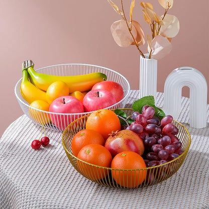IBWell White Wire Fruit Basket Fruit Bowl Kitchen Fruit Basket Stand Fruit Bowls for the Counters Metal Fruit Bowl (Exposure)