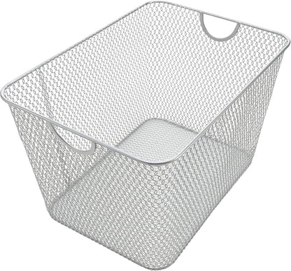 YBM Home Mesh Wire Storage Basket for Shelves, Pantry Organization, and Kitchen - Multipurpose Steel Wire Basket Holder Bin for Organizing Office Supplies, Household Toiletries and Laundry Supplies