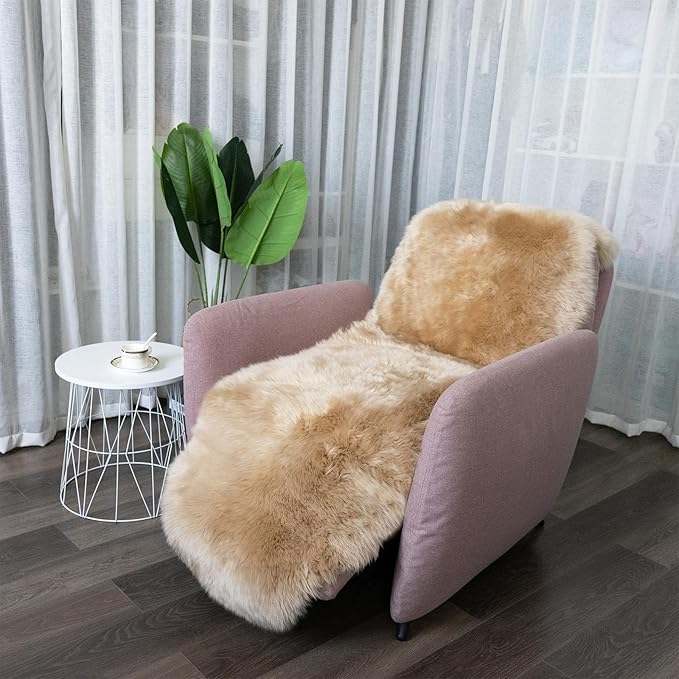 Genuine Sheepskin Rug New Zealand Fluffy Lambskin Rug, Natural Luxury Sheepskin Throw for Bedroom Living Room Children's Room - Premium Area Rug Chair Cover (2×6 Feet, Worm Brown)