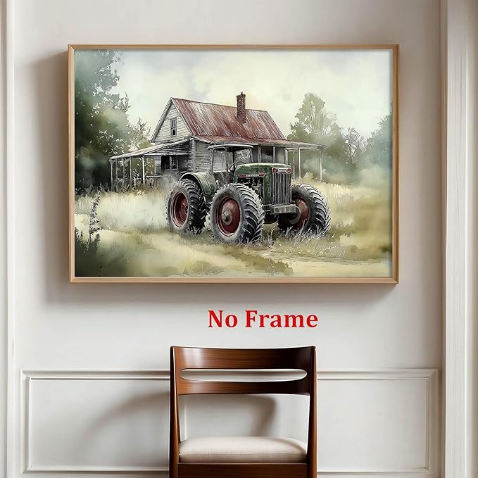 Vintage Tractor Pictures Farmhouse Truck Wall Art Rustic Farmhouse Painting Old Barn Posters Vintage Country Paintings Modern Farm Prints Green Tractor Pictures for Living Room 16x24in No Frame