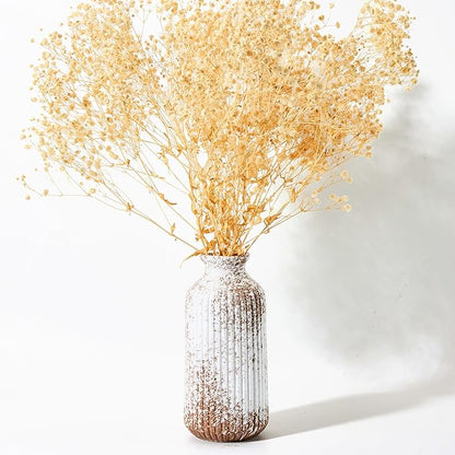 Ceramic Flower Vase Home Décor, 9.25 Inch Rustic Farmhouse Vase, Ribbed Vintage Vase, Pottery Decorative Vases for Living Room, Entryway Table, Shelf, Kitchen Island, Coffee Table(Mottled-Brown)