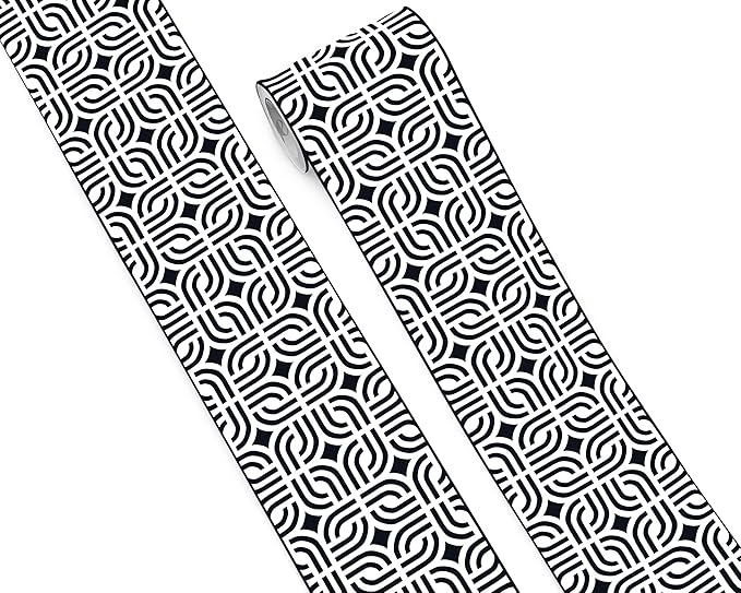 FLFK Mirror Frame Border - Black and White Peel and Stick Wall Borders Wallpaper Decal Trim Tape Geometric Pattern 5" x 240"