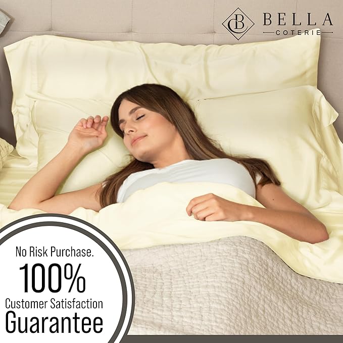 Bella Coterie Luxury Bamboo Viscose 34” Split Top King Size Sheet Set | 1 Fitted Sheet for Sleep Number & Adjustable Beds | 100% Organically Grown | Cooling & Soft | 18” Deep Pocket [Lemonade]