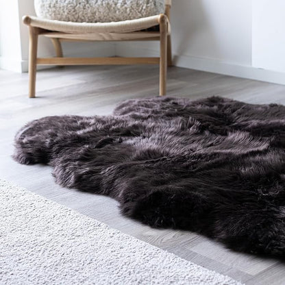 Real Sheepskin Rug 4x6 ft | Sheepskin Rugs for Living Room and Sofa | Bedside Rugs for Bedrooms | Large Fluffy Rug is Breathable & Heat-regulating in Color Chocolate
