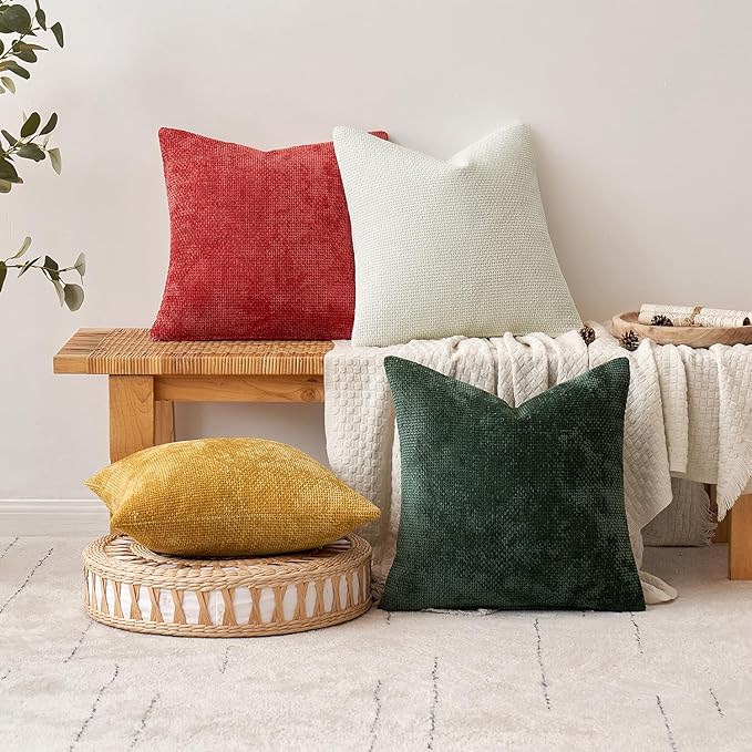 MIULEE Pack of 2 Christmas Green Couch Throw Pillow Covers 18x18 Inch Modern Boho Accent Decorative Pillow Covers Soft Chenille Farmhouse Cushion Covers for Home Decor Bed Sofa Living Room