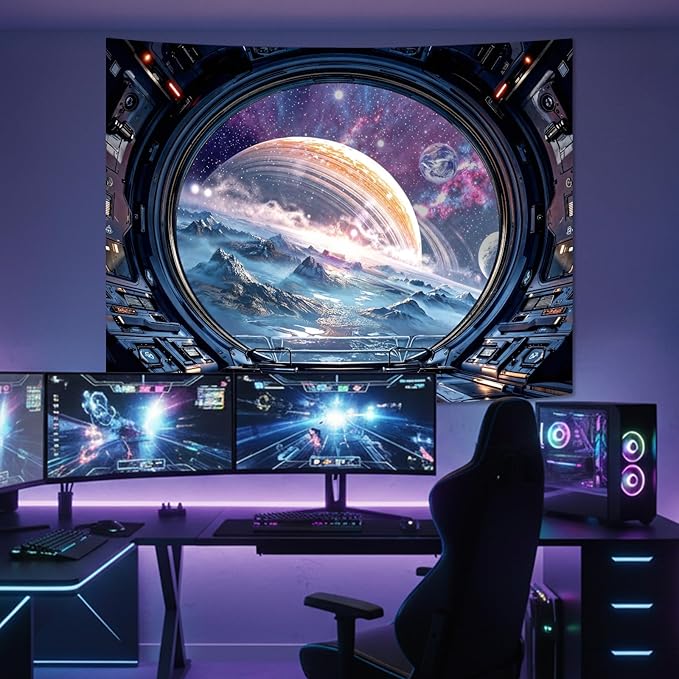 Lifeel Galaxy Tapestry, Planet Space Science Fiction Aesthetic Window Tapestries Decor for Game Room and Bedroom Living Room, 36x48 inches