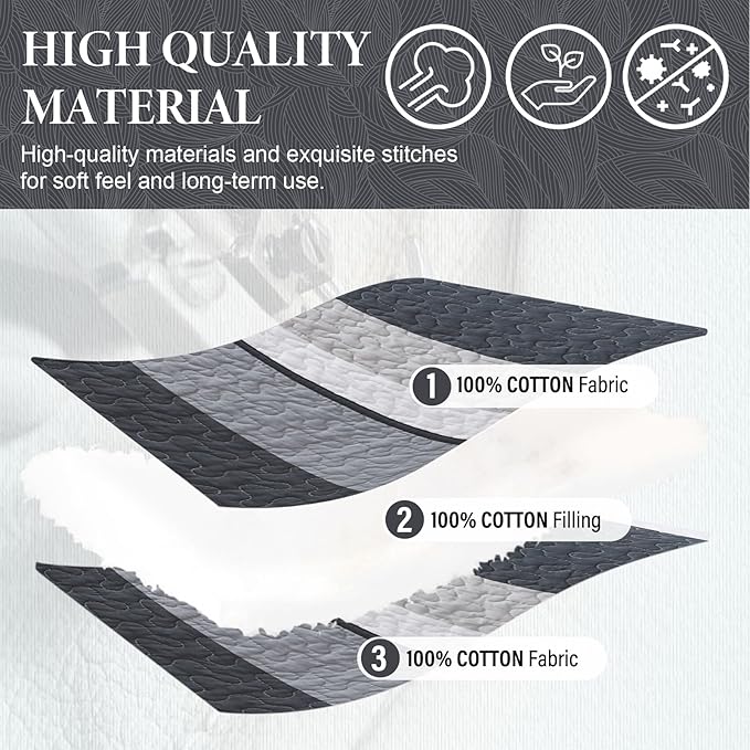 SahSahCasa 120"x120" 100% Cotton Oversized California King Bedspread Coverlet Striped Quilt Set, Cal King Quilted Bedspread Extra Large Quilt, XL Bed Spread Lightweight Comforter, Dark Slate Gray