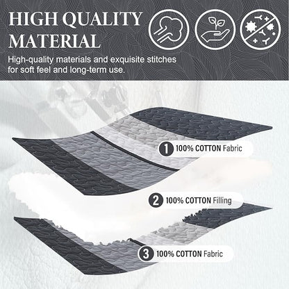 SahSahCasa 120"x120" 100% Cotton Oversized California King Bedspread Coverlet Striped Quilt Set, Cal King Quilted Bedspread Extra Large Quilt, XL Bed Spread Lightweight Comforter, Dark Slate Gray