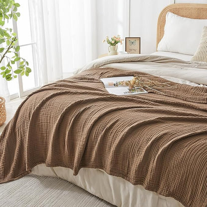 EMME Cotton Muslin Twin XL Blanket Breathable Gauze Blanket Soft Lightweight Blankets Adults Gifts for Women (Brown, 66"x90")