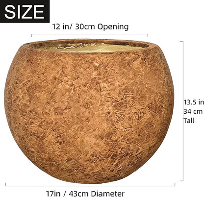 13.5 H x 17" Dia (12" Pot Opening) Round Fiberstone Planter with Drainage Hole, White, Indoor/Outdoor Large Plant Pot for Home Patio Garden, Ideal for Plants (Camel, Medium)