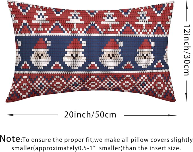 Dark Blue Red Christmas Lumbar Pillow Covers 12x20 Set of 2 Xmas Santa Tree Pattern Decorative Outdoor Farmhouse Pillowcases Decorations Winter Holiday Throw Cushion Cover Decor for Couch Sofa Bed