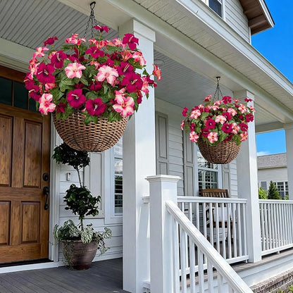 19 Inch Artificial Flowers for Outdoor Indoor Garden Home Decoration,Faux Flower for Home Office Garden Patio Balcony 4 Bundles (Rose red Pink)
