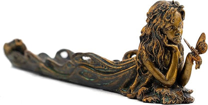 Top Collection Cute Fairy Incense Holder - Hand Painted Mythical Creature with Butterfly Figurine- Fits Standard Incense Sticks- 10-Inch Long Collectible Incense Burner