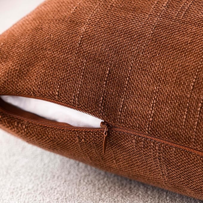 Foindtower Pack of 2 Soft Textured Throw Decorative Pillow Covers Square Accent Solid Cushion Cover Cozy Farmhouse Pillow Case with Zippe for Couch Sofa Bed Living Room 20x20 Inch, Burnt Orange