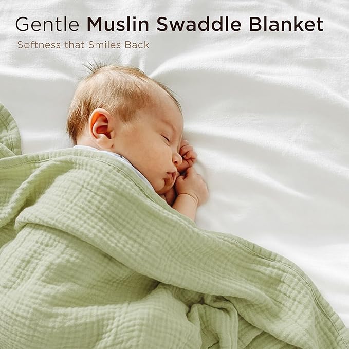 Threadmill Muslin Baby Blanket | 4 Layer Swaddle Blankets for Newborns| Multi-Use Muslin Blankets 41 x 37| Ultra-Soft Breathable Baby Wrap for Boys & Girls| Registry Essential| Sage Green