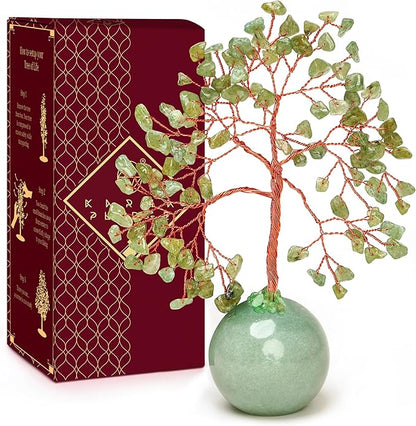Crystal Tree of Life Birthday Gifts for Women, Mom Green Aventurine Healing Crystals for 7 Chakra Balance, Reiki Healing, Home Decoration Tree for Positive Energy, Good Luck, Office Desk Decor
