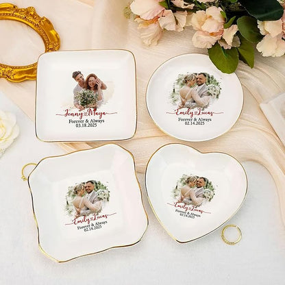 Personalized Photo Wedding Ring Dish Gifts for Couples, Married Jewelry Tray Ring Holder, Wedding Gifts for Women Newlywed Future Bride To be, Anniversary Engaged Gift for Mr Mrs Wife Husband