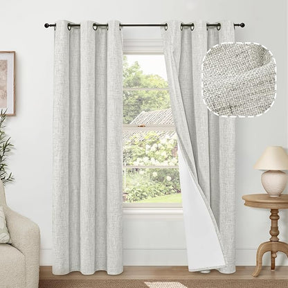 Lajode Linen Blackout Curtains for Living Room Narrow Window, Thermal Insulated Complete Light Blocking Soundproof Small Curtains for Bedroom, Each 38 Inch Wide 80 Inch Length 2 Panels, Light Grey
