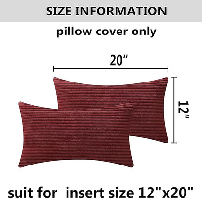 Home Brilliant Lumbar Throw Pillow Covers 12x20 inch 2 Pack Solid Striped Corduroy Dark Red Rectangle Pillow Cover for Sofa Couch Wedding Valentines Decorations, 12 x 20 inch, Burgundy