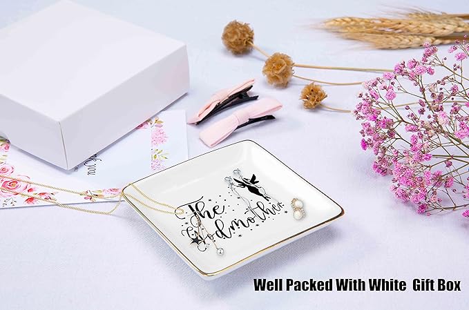 Topthink Godmother Proposal Gifts from Godchild - 2025 Christmas Gifts-Birthday Baptism Mothers Day Present for Godmother - Ceramic Jewelry Holder Ring Dish Trinket Tray