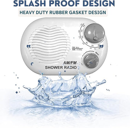 Shower Radio - Includes Carrying or Hanging Strap. Portable Design Perfect for Bathroom, Kitchen, and Outdoor. Built in Speaker, Battery Operated Radio