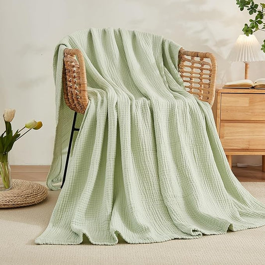 EMME Cotton Muslin Twin XL Blanket Breathable Gauze Blanket Soft Lightweight Blankets Adults Gifts for Women (Mint Green, 66"x90")