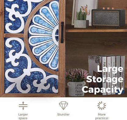 MAISON ARTS Accent Cabinet with 2 Doors, Farmhouse Decorative Storage Cabinets with Solid Wood Frame & Legs Small Sideboard Buffet Cabinet for Living Room Entryway, Blue & White