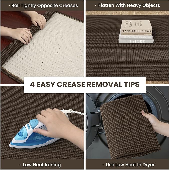 IOHOUZE Washable Runner Rug 2x8 Non Slip Rubber Backed Hallway Runner Entryway Runner Indoor, Kitchen Rugs Woven Cotton Floor Carpet for Kitchen Hall Entrance Bedroom, Brown