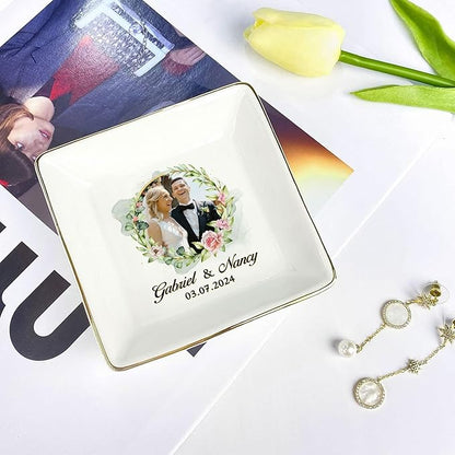 Personalized Photo Wedding Ring Dish Gifts for Couples, Married Jewelry Tray Ring Holder, Wedding Gifts for Women Newlywed Future Bride To be, Engaged Gift for Mr Mrs Wife Husband Him Her