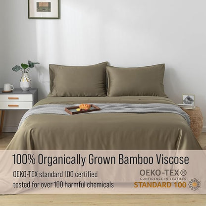 Bella Coterie Luxury Bamboo Viscose King Size Sheet Set | 100% Organically Grown | Ultra Soft | Cooling for Hot Sleepers | 18" Deep Pocket [Olive]