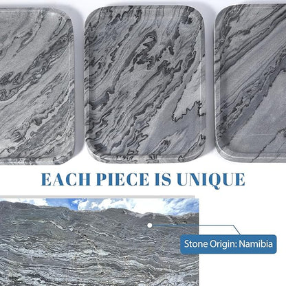 Koville Marble Tray, 12"x8" Natural Marble Vanity Tray for Countertop Bathroom Kitchen Dresser, Decorative Catchall Trays for Perfume Jewelry, Rectangular Stone Serving Tray (Grey)