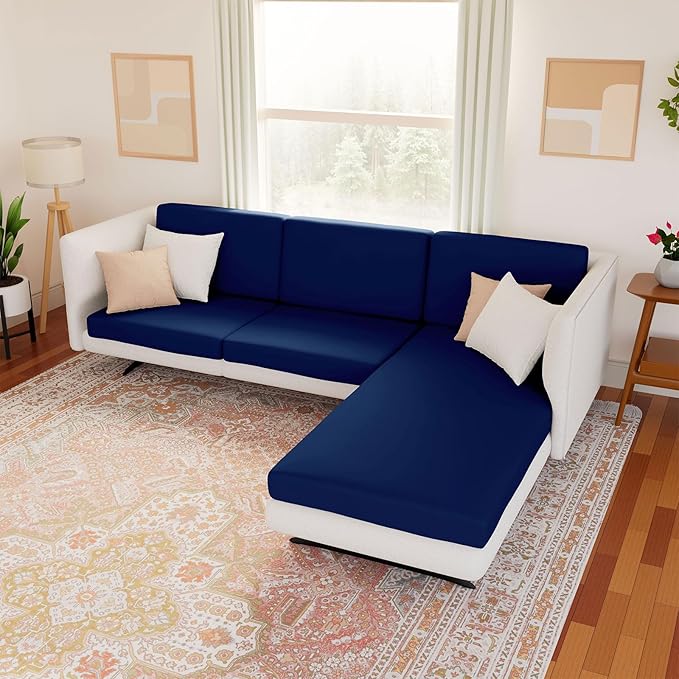 hyha Waterproof Couch Cushion Covers, Stretch Sofa Couch Seat Slipcover for Dog Washable, Non-Slip Waterproof Outdoor Cushion Covers for Patio Furniture Replacement (2 Pieces, Navy)