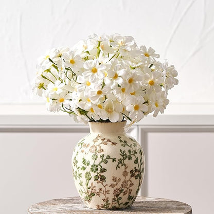 SIDUCAL Ceramic Green and Beige Antique Vase, 5.83 Inch Retro Ice Cracked Chinoiserie Floral Vase, Rustic Farmhouse Vases for Home Decor, Bookshelf, Office, Garden, Chinoiserie Decor, Tuscan Decor