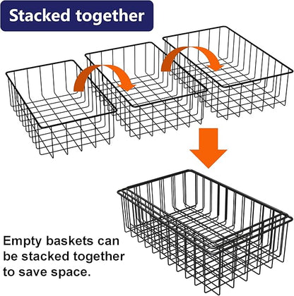 Joben Oligey 12 PACK (3 Szie) Small Wire Storage Baskets for Organizing,Pantry Organization Bins for Cabinets, Metal Basket for Kitchen, Bathroom Organizer (Black)